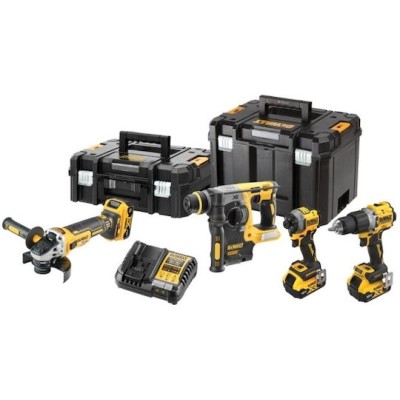 Dewalt DCK429P3T Σετ Γωνιακός Τροχός Δραπανοκατσάβιδο, Κατσαβίδι & Σκαπτικό 18V με 3 Μπαταρίες 5Ah και Θήκη