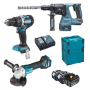 Makita DLX3119TJ Δραπανο Κρουστικο DHP484 + Πιστολετο DHR243 Τροχος DGA513 + Μπαταριες 3XBL1850B + Φορτιστης DC18RC + 2 Βαλιτσες